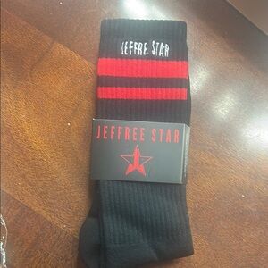 Jeffree unisex Star Black and Red Casual Crew Socks